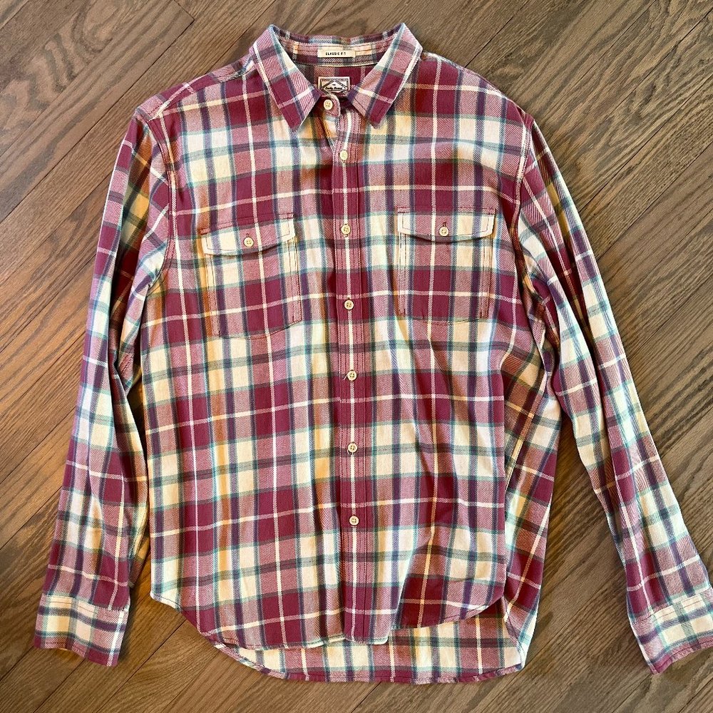 Lucky Brand Classic Fit Western Button Down | Large | Faded Red, Tan, & Blue